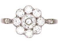 Edwardian Platinum Diamond Daisy Cluster Ring