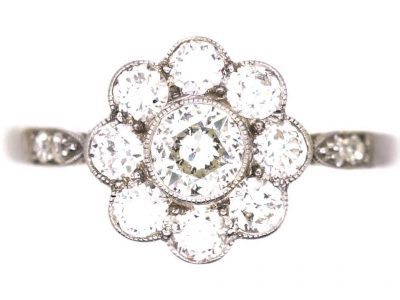 Edwardian Platinum Diamond Daisy Cluster Ring