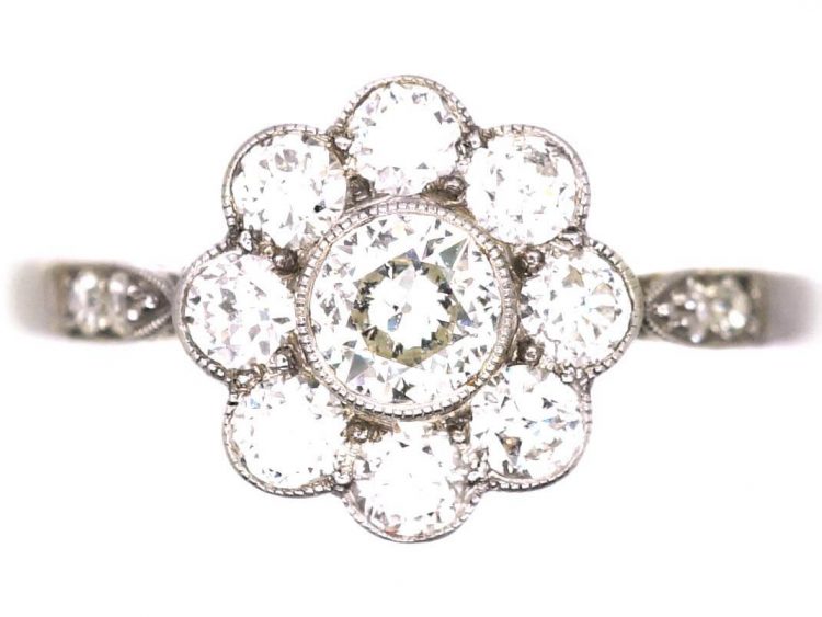 Edwardian Platinum Diamond Daisy Cluster Ring