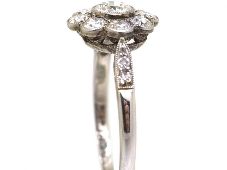 Edwardian Platinum Diamond Daisy Cluster Ring