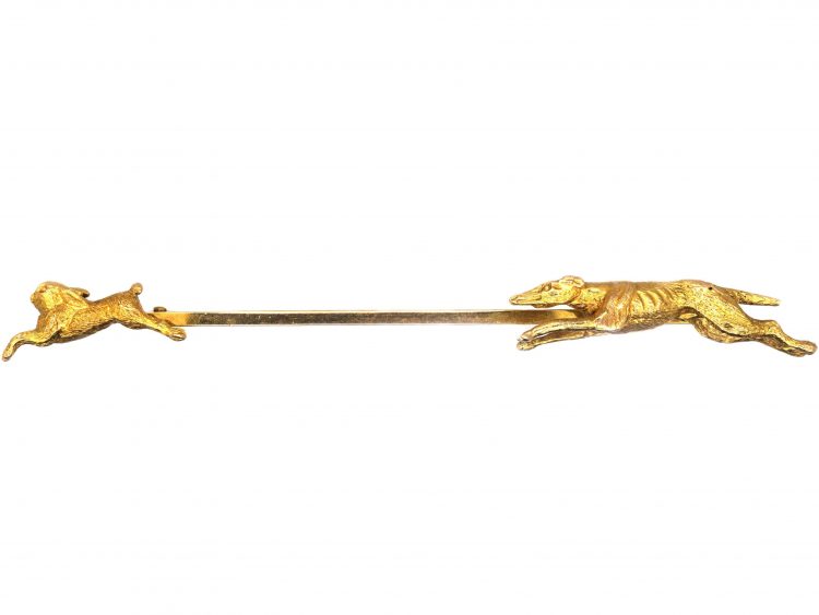 Edwardian 15ct Gold Hare & Hound Brooch
