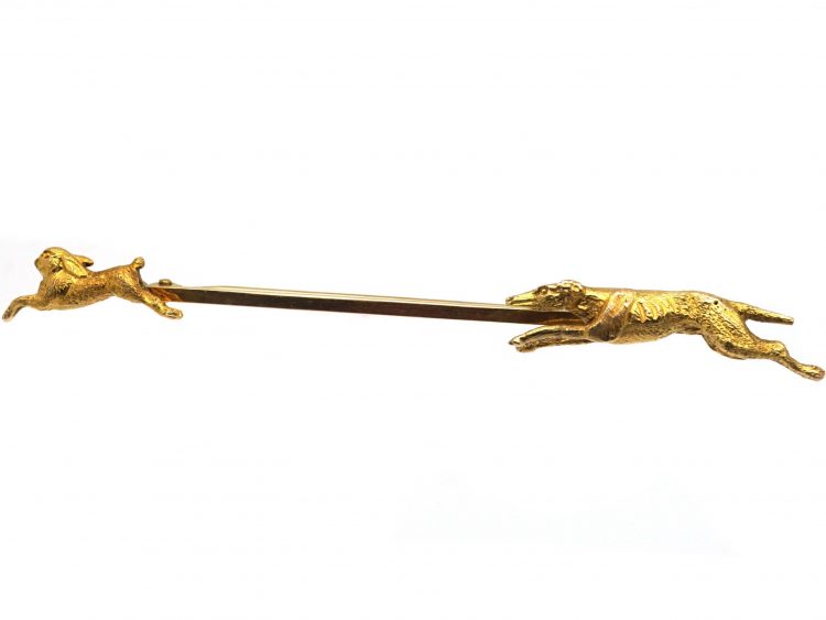 Edwardian 15ct Gold Hare & Hound Brooch