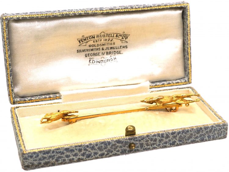 Edwardian 15ct Gold Hare & Hound Brooch