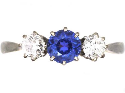 Edwardian 18ct Gold, Sapphire & Diamond Three Stone Ring