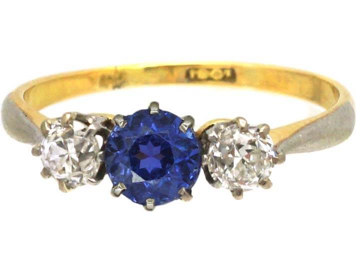 Edwardian 18ct Gold, Sapphire & Diamond Three Stone Ring