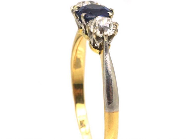 Edwardian 18ct Gold, Sapphire & Diamond Three Stone Ring