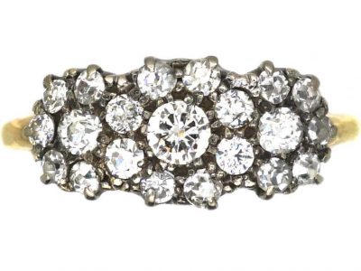 Edwardian 18ct Gold Triple Cluster Diamond Ring