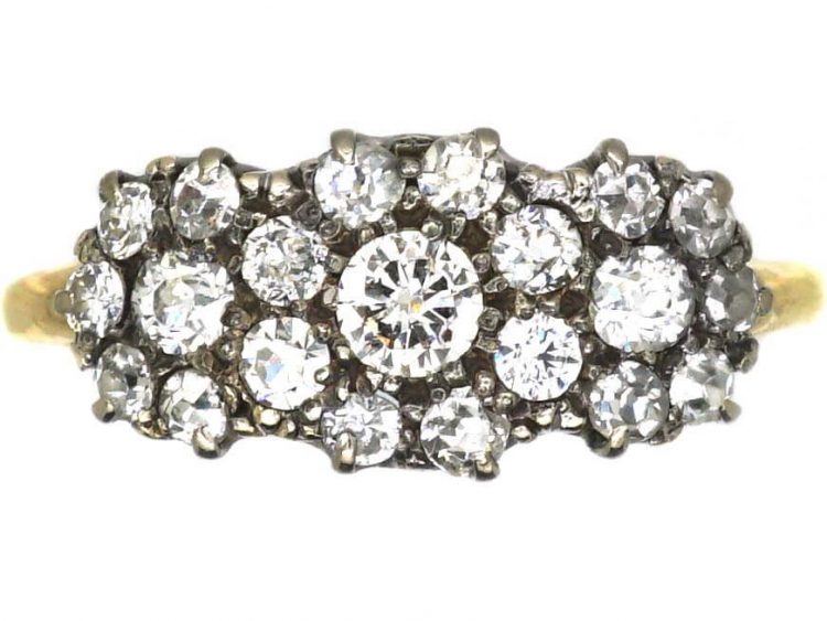 Edwardian 18ct Gold Triple Cluster Diamond Ring