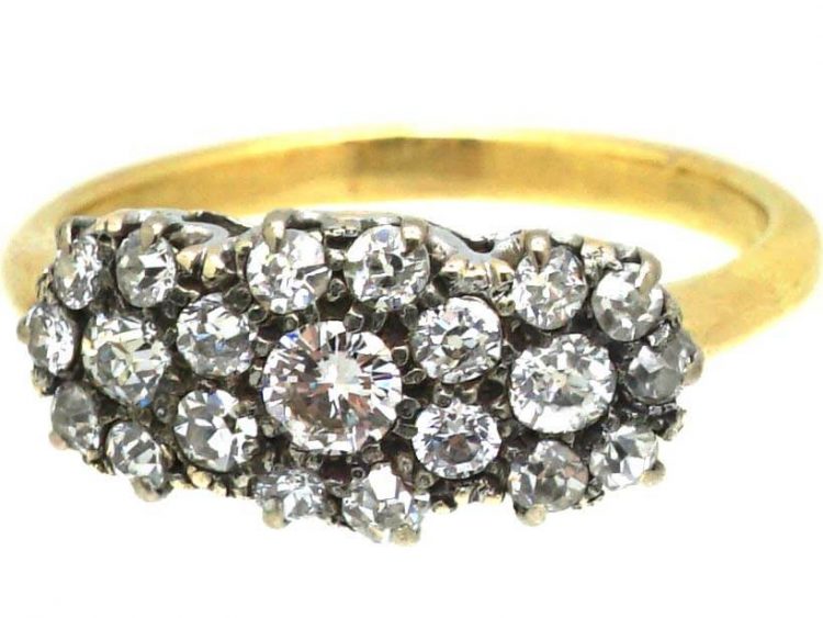 Edwardian 18ct Gold Triple Cluster Diamond Ring