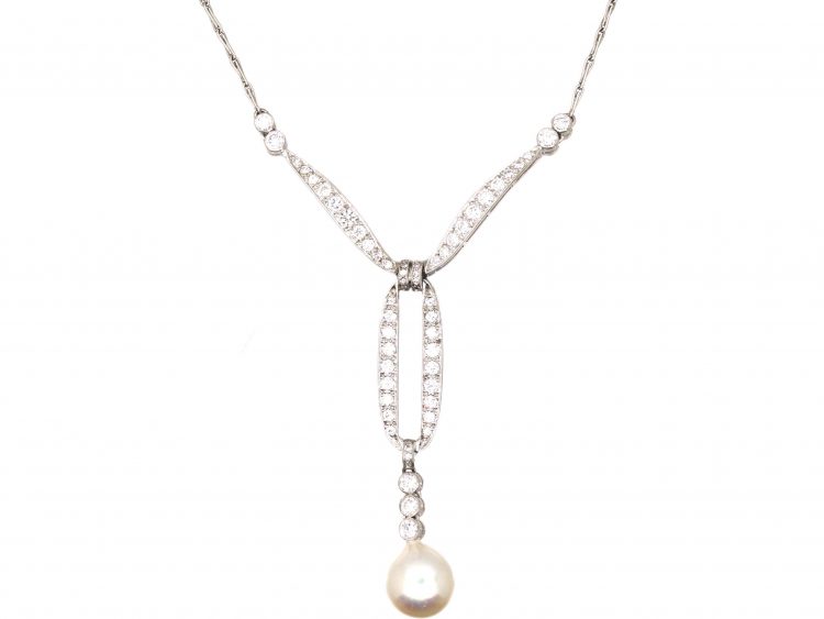 Late 20th Century 18ct White Gold, Pearl & Diamond Necklace