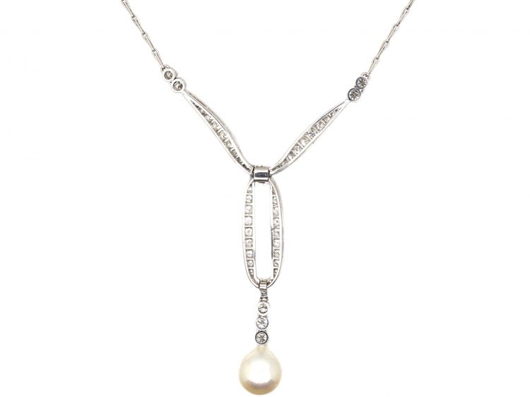 Late 20th Century 18ct White Gold, Pearl & Diamond Necklace