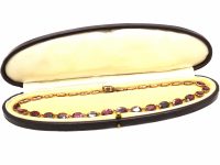 Georgian 9ct Gold Garnet Riviere Necklace in Original Case