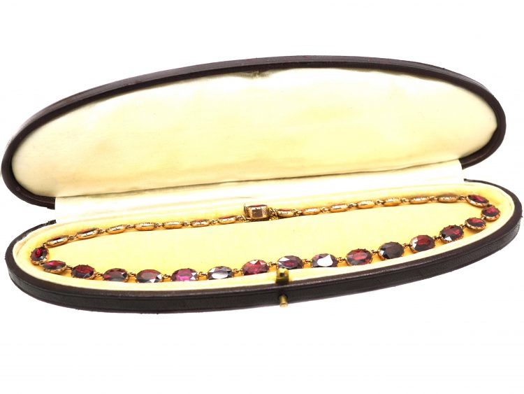 Georgian 9ct Gold Garnet Riviere Necklace in Original Case