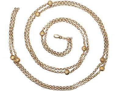 Victorian 9ct Gold Guard Chain with Decorative Balls