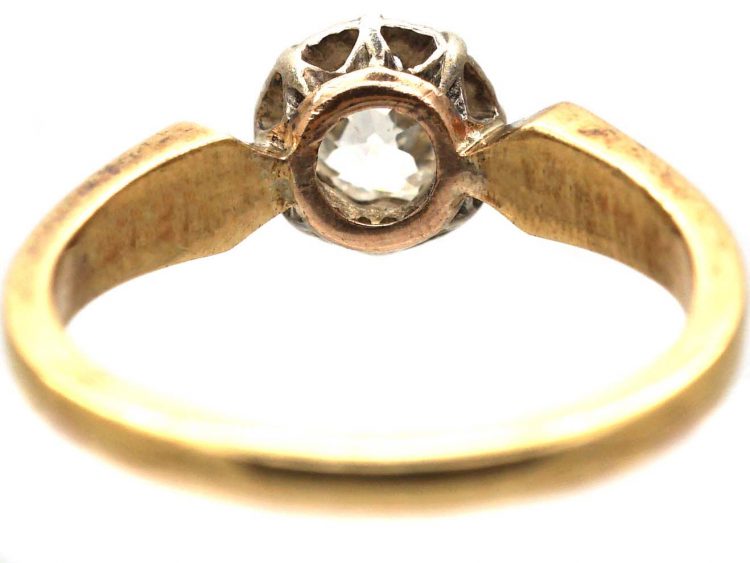 Edwardian 18ct Gold & Diamond Solitaire Ring with Engraved Shoulders