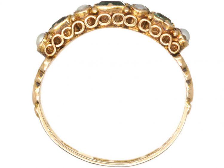 Victorian 15ct Gold Ring set with Emeralds & Natural Split Pearls