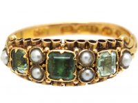 Victorian 15ct Gold Ring set with Emeralds & Natural Split Pearls