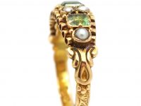 Victorian 15ct Gold Ring set with Emeralds & Natural Split Pearls