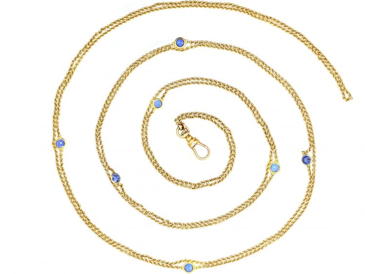 Early 20th Century 14ct Gold Long Chain set with Sapphires