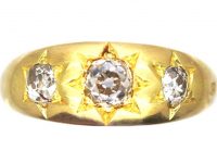 Victorian 18ct Gold Three Stone Old Mine Cut Diamond Gypsy Ring