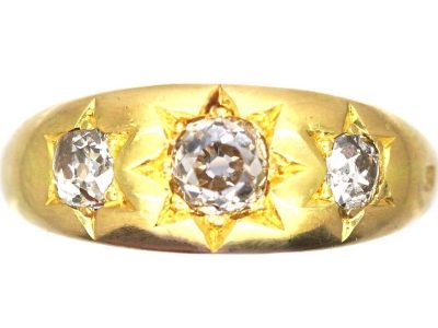 Victorian 18ct Gold Three Stone Old Mine Cut Diamond Gypsy Ring