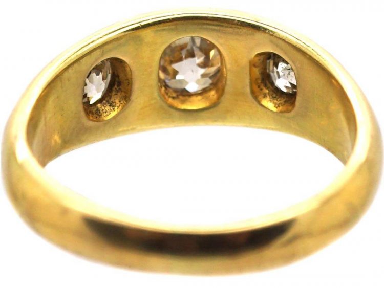 Victorian 18ct Gold Three Stone Old Mine Cut Diamond Gypsy Ring