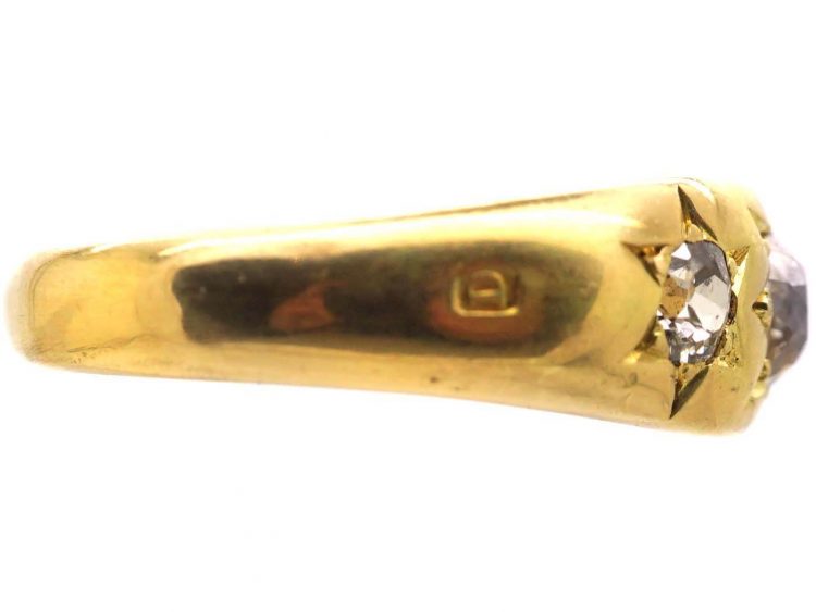 Victorian 18ct Gold Three Stone Old Mine Cut Diamond Gypsy Ring