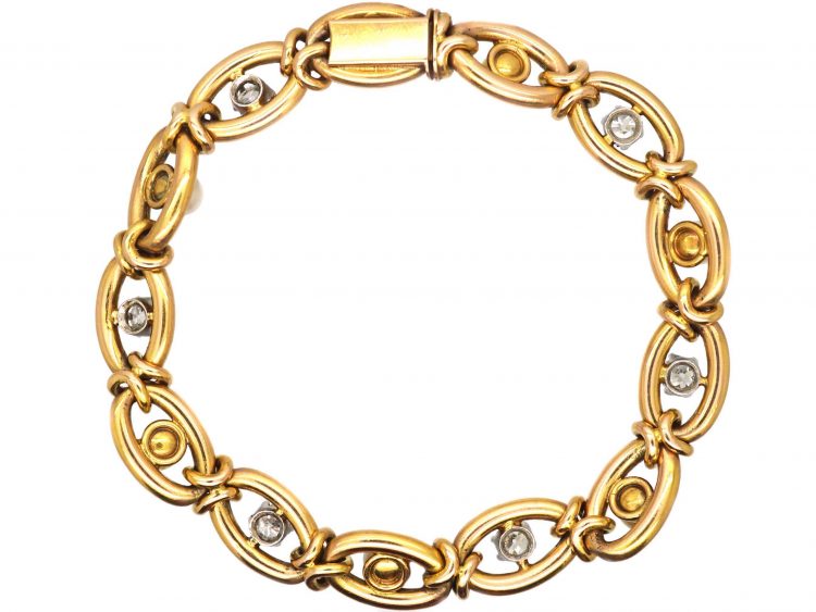 Early 20th Century French 18ct Gold Bracelet set with Diamonds & Natural Pearls