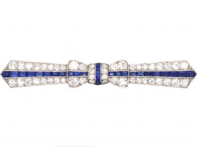 Art Deco Platinum, Sapphire and Diamond Bow Brooch