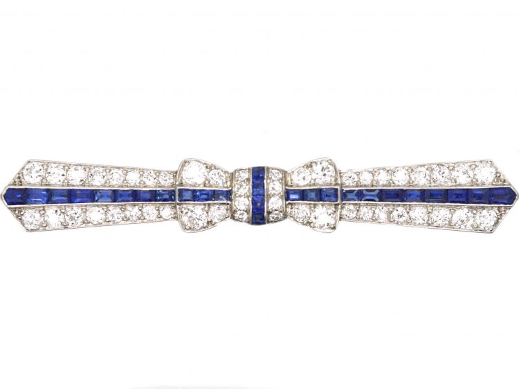 Art Deco Platinum, Sapphire and Diamond Bow Brooch