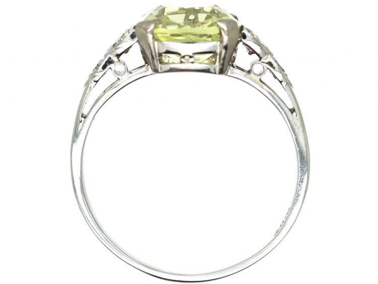 Art Deco 18ct White Gold, Chrysolite & Diamond Ring