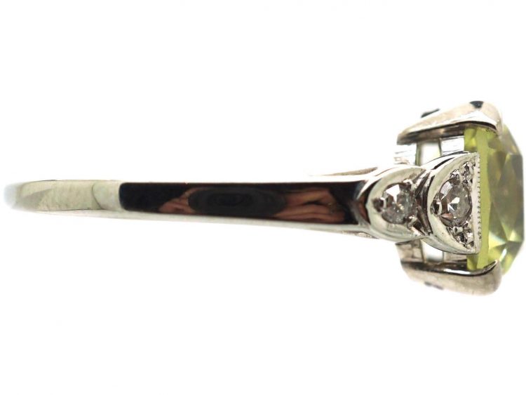 Art Deco 18ct White Gold, Chrysolite & Diamond Ring