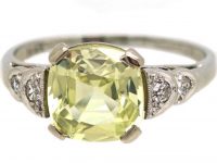Art Deco 18ct White Gold, Chrysolite & Diamond Ring