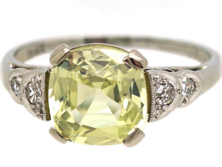 Art Deco 18ct White Gold, Chrysolite & Diamond Ring