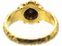 Georgian 18ct Gold Ruby and Diamond Cluster Ring with Ornate Shoulders