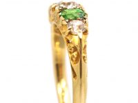 Victorian 18ct Gold Five Stone Demantoid Garnet and Diamond Carved Half Hoop Ring