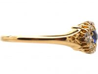 Edwardian 18ct Gold, Sapphire and Diamond Cluster Ring With Engraved Shoulders