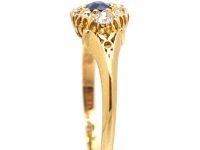 Edwardian 18ct Gold, Sapphire and Diamond Cluster Ring With Engraved Shoulders