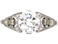 Art Deco 18ct Gold and Platinum Diamond Solitaire Ring with Diamond Set Shoulders