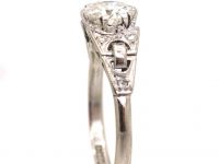 Art Deco 18ct Gold and Platinum Diamond Solitaire Ring with Diamond Set Shoulders