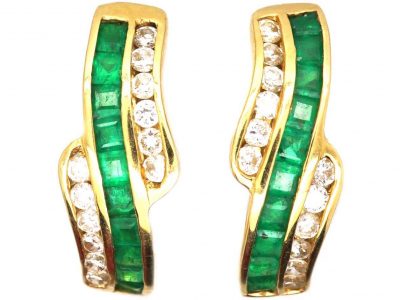 18ct Gold Emerald and Diamond Hoop Earrings