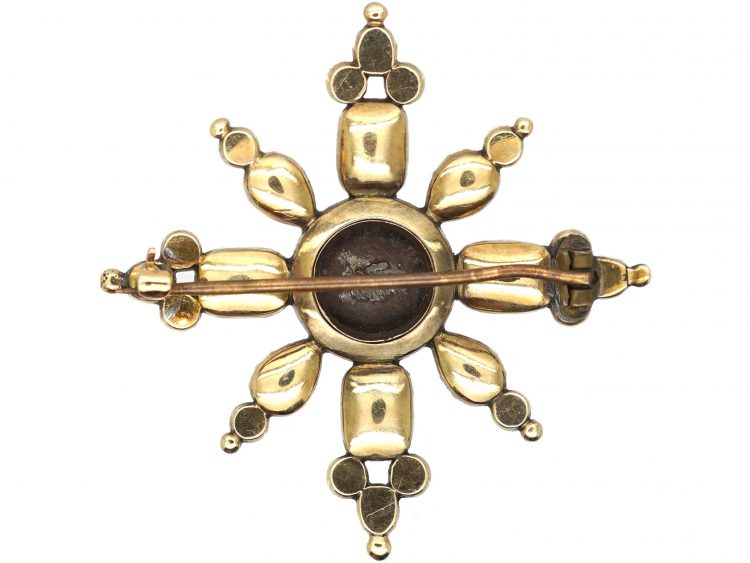 Georgian Flat Cut Garnet & Natural Split Pearl Brooch