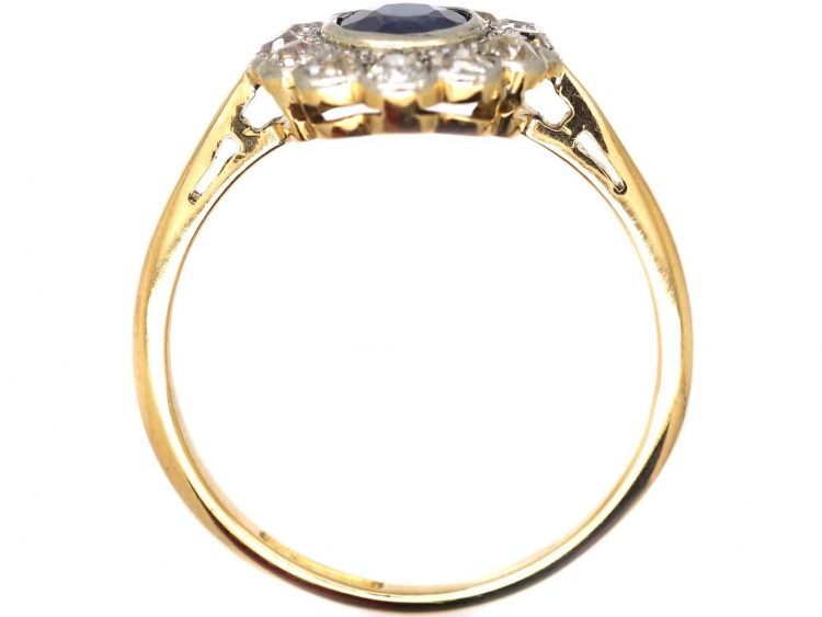 Edwardian 18ct Gold and Platinum Sapphire and Diamond Cluster Ring