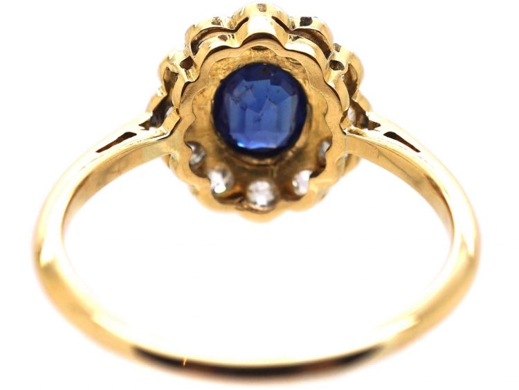 Edwardian 18ct Gold and Platinum Sapphire and Diamond Cluster Ring