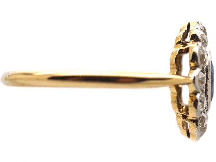 Edwardian 18ct Gold and Platinum Sapphire and Diamond Cluster Ring