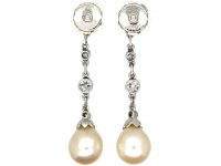 Mid 20th Century 18ct White Gold, Diamond & Pearl Drop Earrings