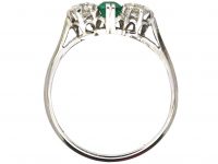 Art Deco 18ct White Gold & Platinum, Emerald and Diamond Three Stone Ring
