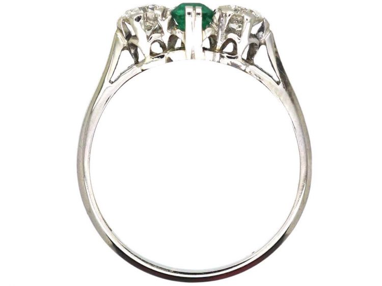 Art Deco 18ct White Gold & Platinum, Emerald and Diamond Three Stone Ring