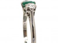 Art Deco 18ct White Gold & Platinum, Emerald and Diamond Three Stone Ring