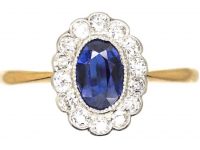 Edwardian 18ct Gold and Platinum, Sapphire and Diamond Cluster Ring